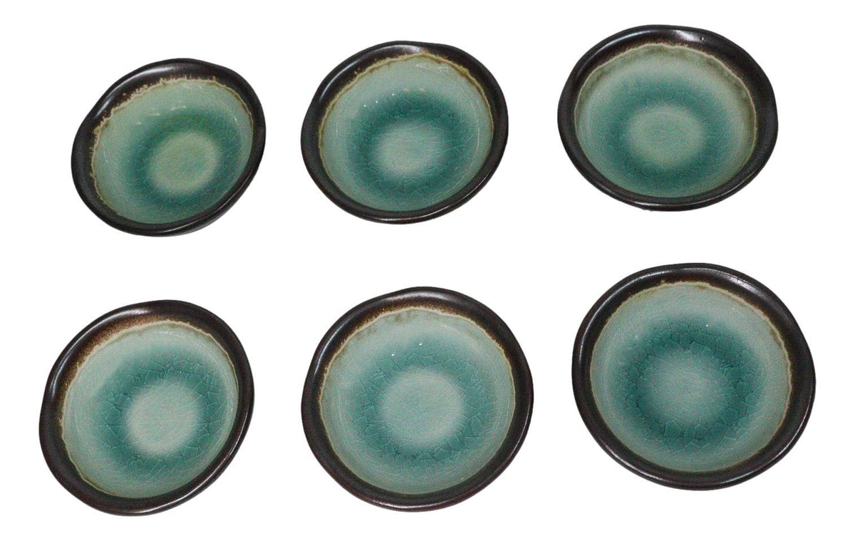 Pack Of 6 Green Crackle Midori Kannyu Wavy Round Condiment Sauce Dishes 2oz