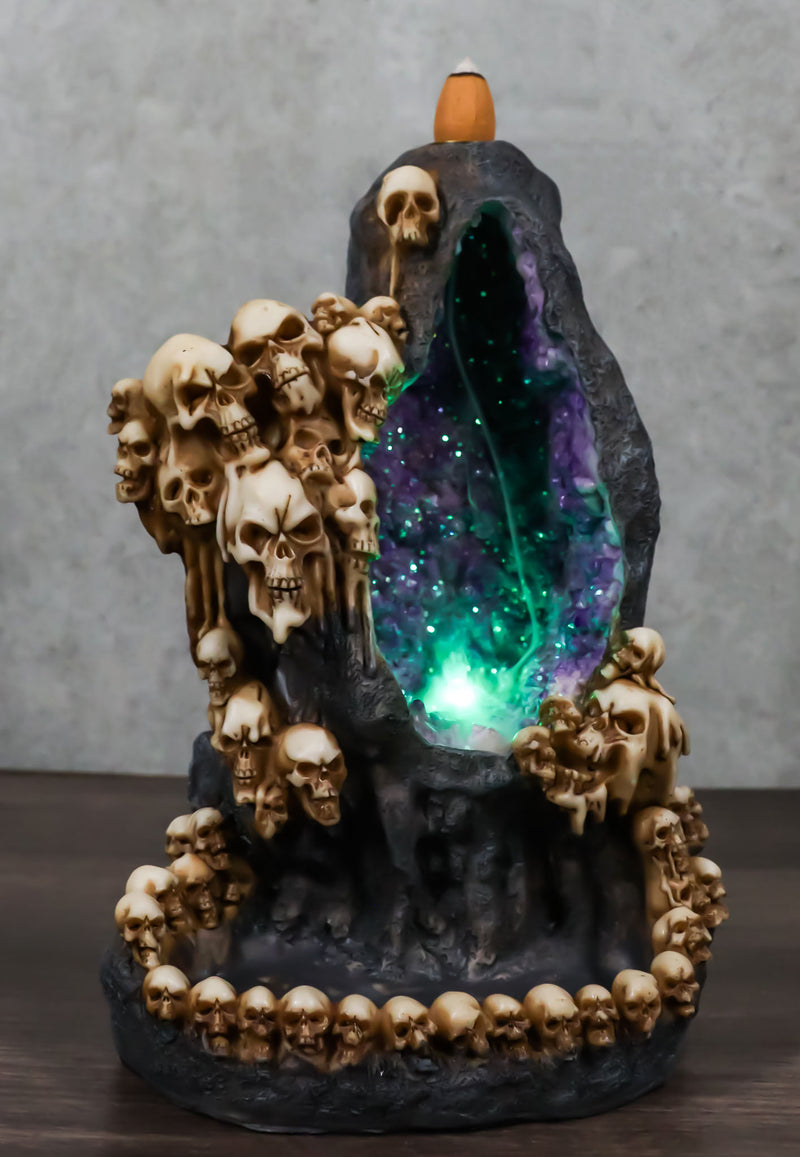 Gothic Melting Skulls Faux Geode Crystals LED Light Cave Backflow Incense Burner