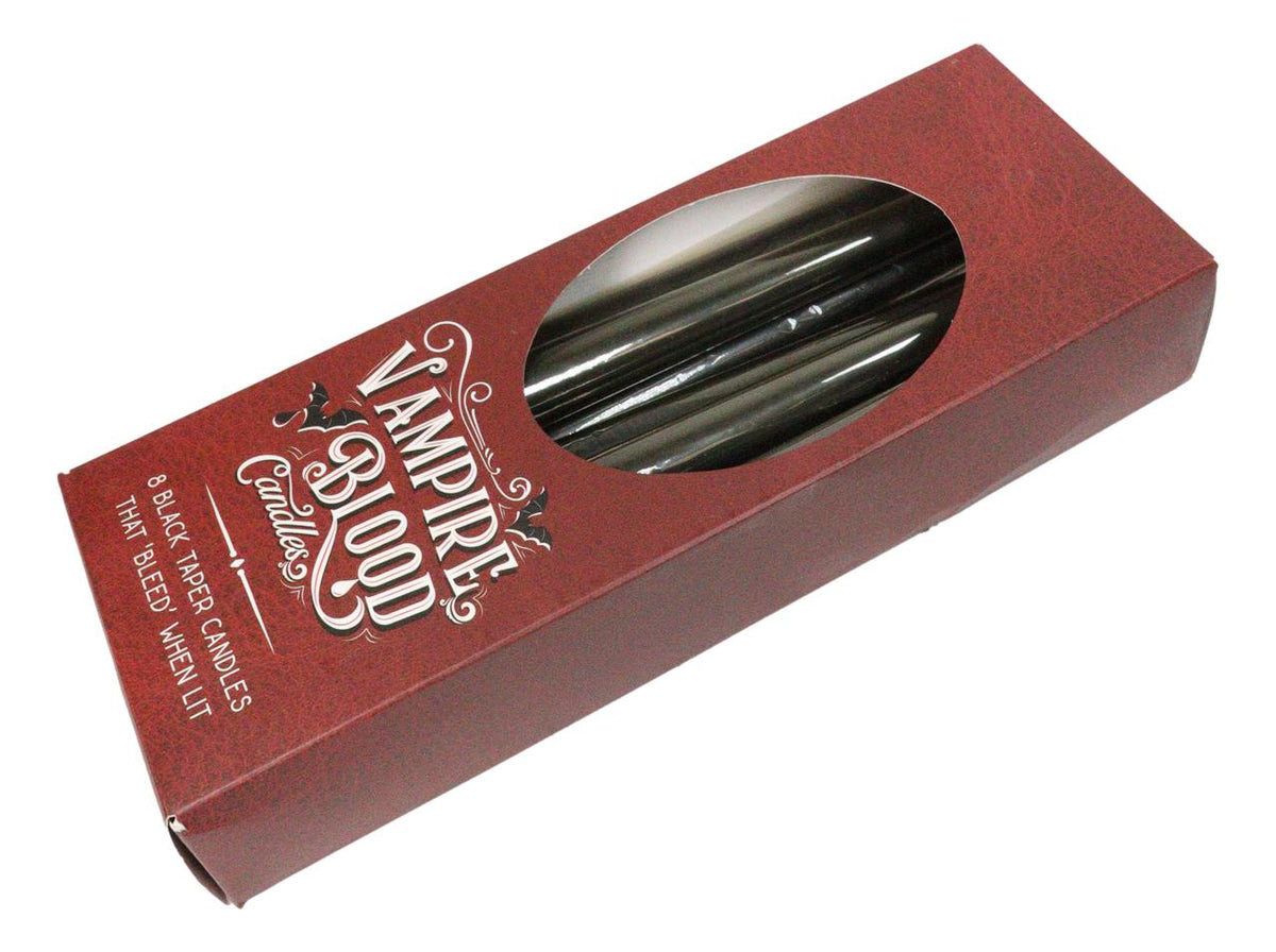 Pack of 8 Witchcraft Ritual Spell Vampire Blood Black Red Taper Candles 10"