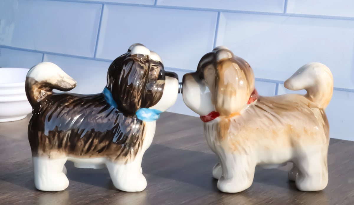 Animated Puppy Dog Shih Tzu Kitchen Salt And Pepper Shakers Ceramic Figurine Set - Ebros Gift