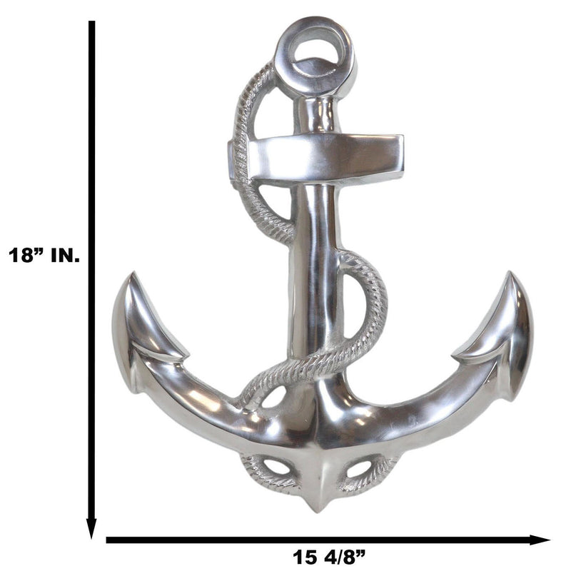 Nautical Ocean Marine Polished Aluminum Metal Ship Anchor Wall Decor Plaque 18"H