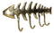 Brass Metal Golden Fishbone Fish Bone Marine Coastal 4 Peg Wall Hooks Plaque
