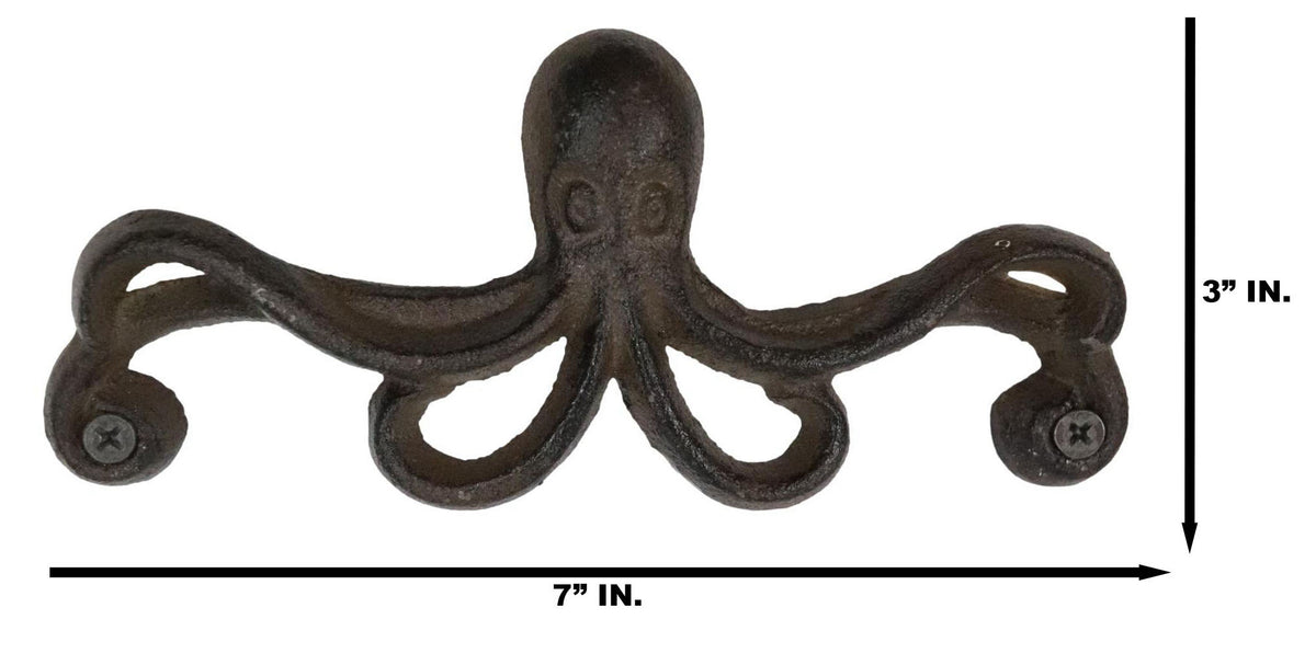 Set Of 4 Cast Iron Rustic Marine Sea Octopus Drawer Cabinet Door Knobs Hardware - Ebros Gift