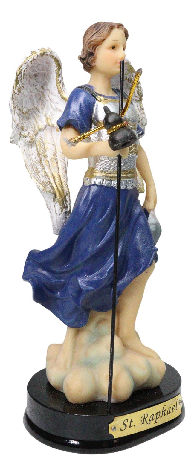 Catholic Church Saint Archangel Raphael With Staff & Healing Oil Figurine 5.5"H