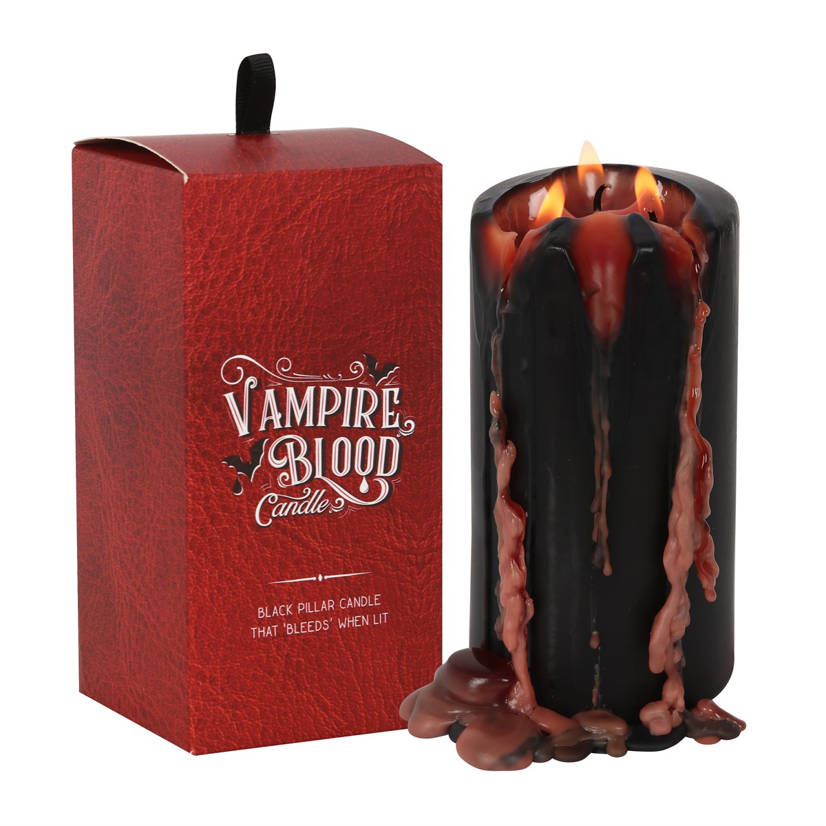Ritual Spell Vampire Blood Black Unscented Pillar Candle that Bleeds Red 6"H
