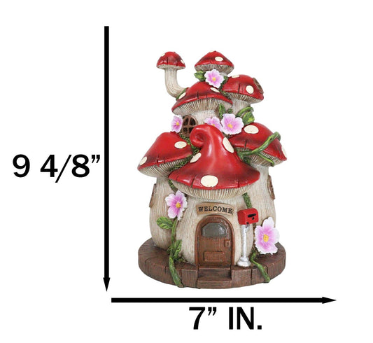 LED Light Up Enchanted Fairy Garden Toadstool Mushrooms Cottage House Figurine - Ebros Gift