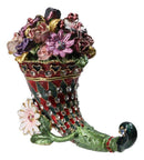 Floral Cornucopia Horn Of Plenty Pewter Austrian Crystals Trinket Jewelry Box