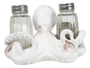 Antique White Nautical Marine Cephalopod Octopus Salt Pepper Shakers Holder Set