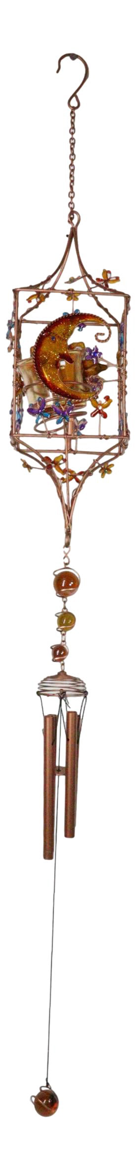 Celestial Sun Moon Christian Cross Art Glass Metal Candle Holder Wind Chime