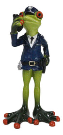 Toad In Blue Police Officer Green Frog Holding Radio Reporting For Duty Figurine