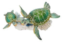 Green Sea Turtles Family Swimming By Coral Reef Sea Anemone Blue Fish Figurine