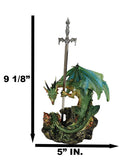 Sparkly Green Knight Dragon Holding Tiki Bat Sword Letter Opener Figurine