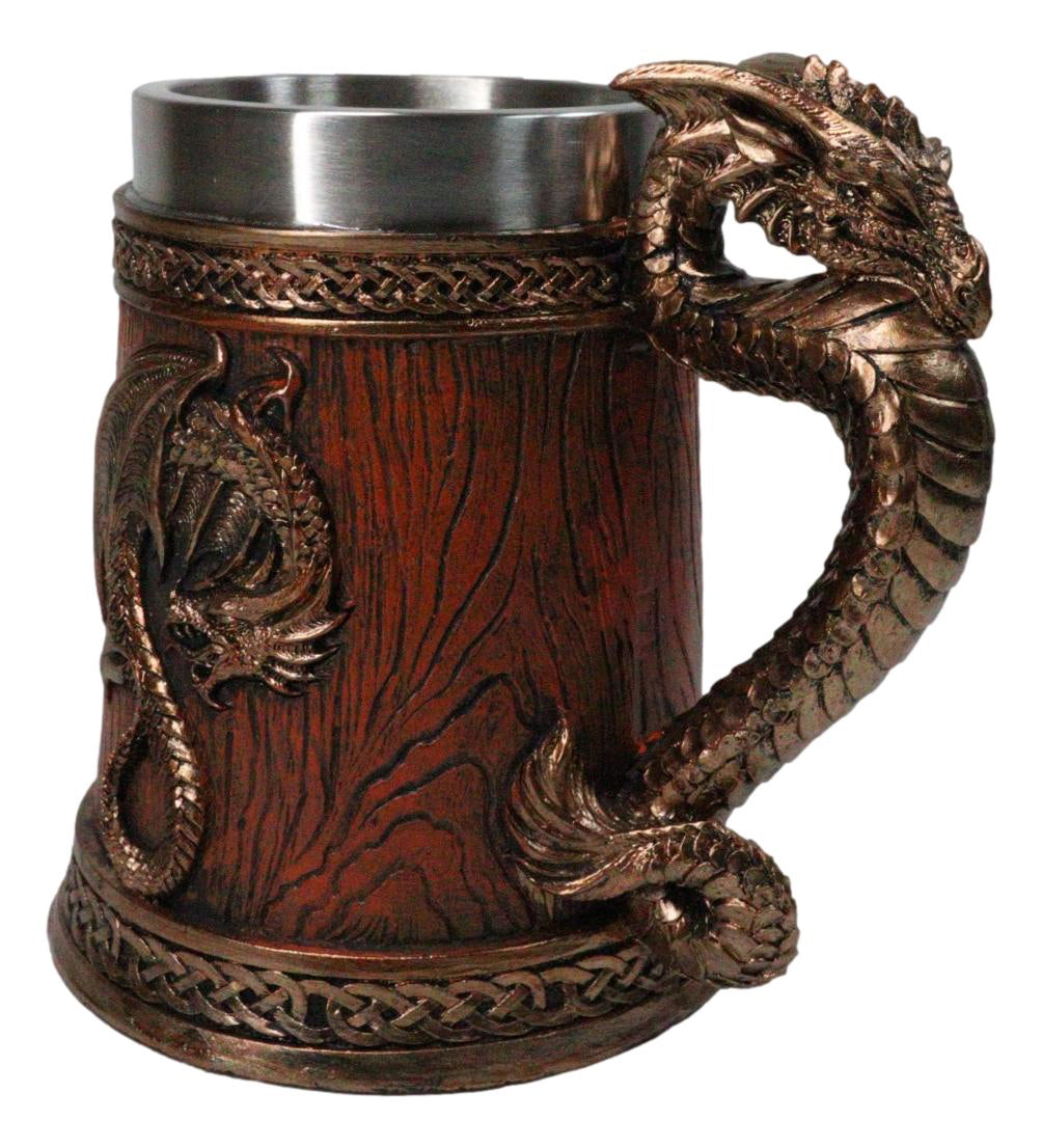 Large Dragon Barrel Mug with Sword Sculpted Handle – Medieval Drink Tankard 20oz