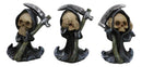 Set Of 3 See Speak And Hear No Evil Grim Reaper Skeleton With Scythe Figurines