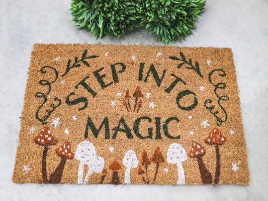 Step Into Magic Dark Forest Mushrooms Wicca Coir Coconut Fiber Floor Mat Doormat