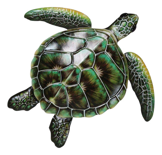Marine Ocean Harmony Series Green Bermuda Elegant Sea Turtle Metal Wall Decor - Ebros Gift