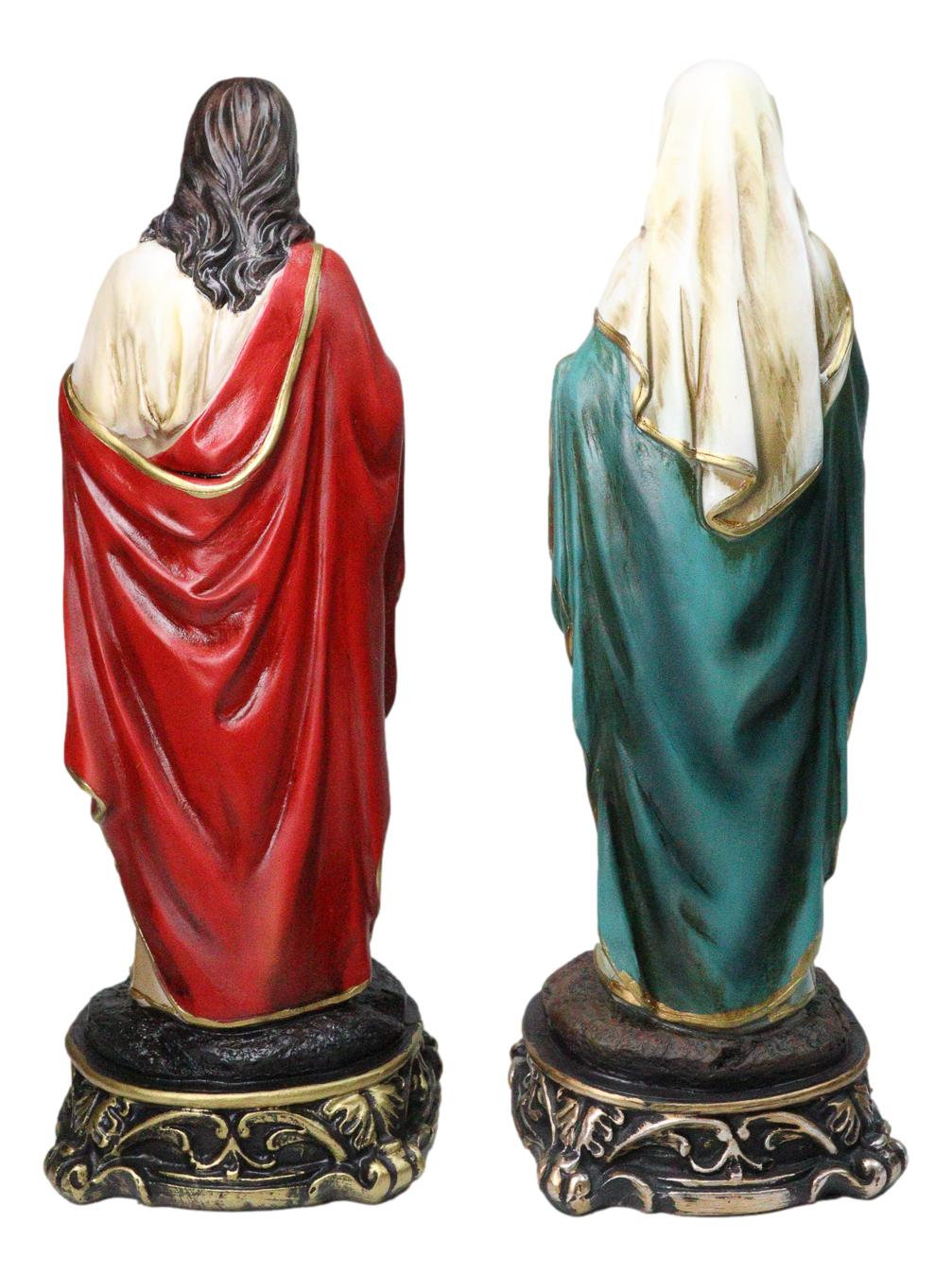 Catholic Sacred Heart of Mary and Jesus Christ Statue Set of 2 With Name Base
