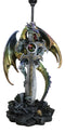 Golden Green Dragon Holding Excalibur Sword With Crystal At Graveyard Table Lamp