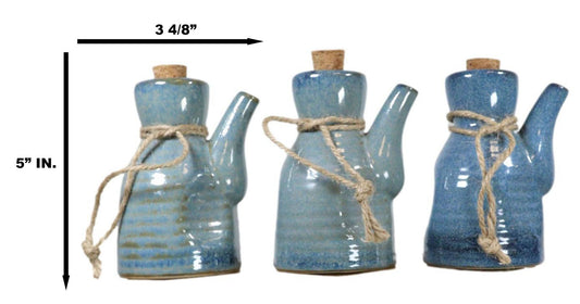 Pack of 6 Porcelain Cool Blue Soy Sauce Vinegar Condiment Dispenser Flask 7oz