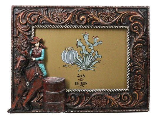 Western Country Cowgirl On Horse Barrel Racer 6X4 Easel Desktop Photo Frame
