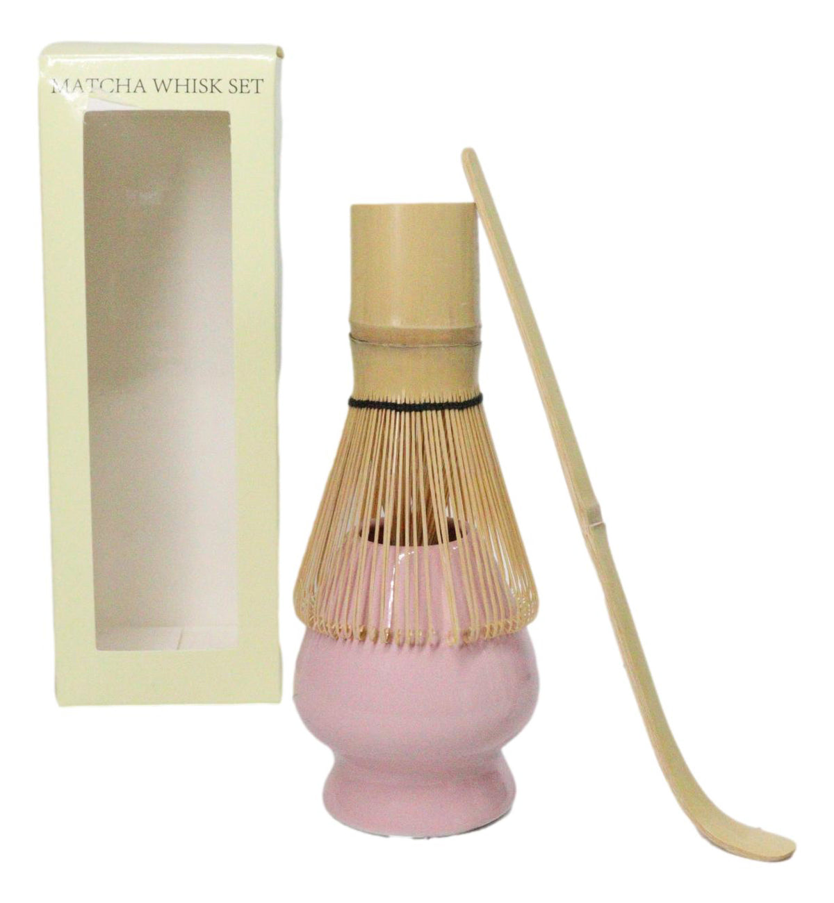 Ebros Pink 3 Piece Matcha Whisk Bamboo Chasen Scoop And Ceramic Stand Set
