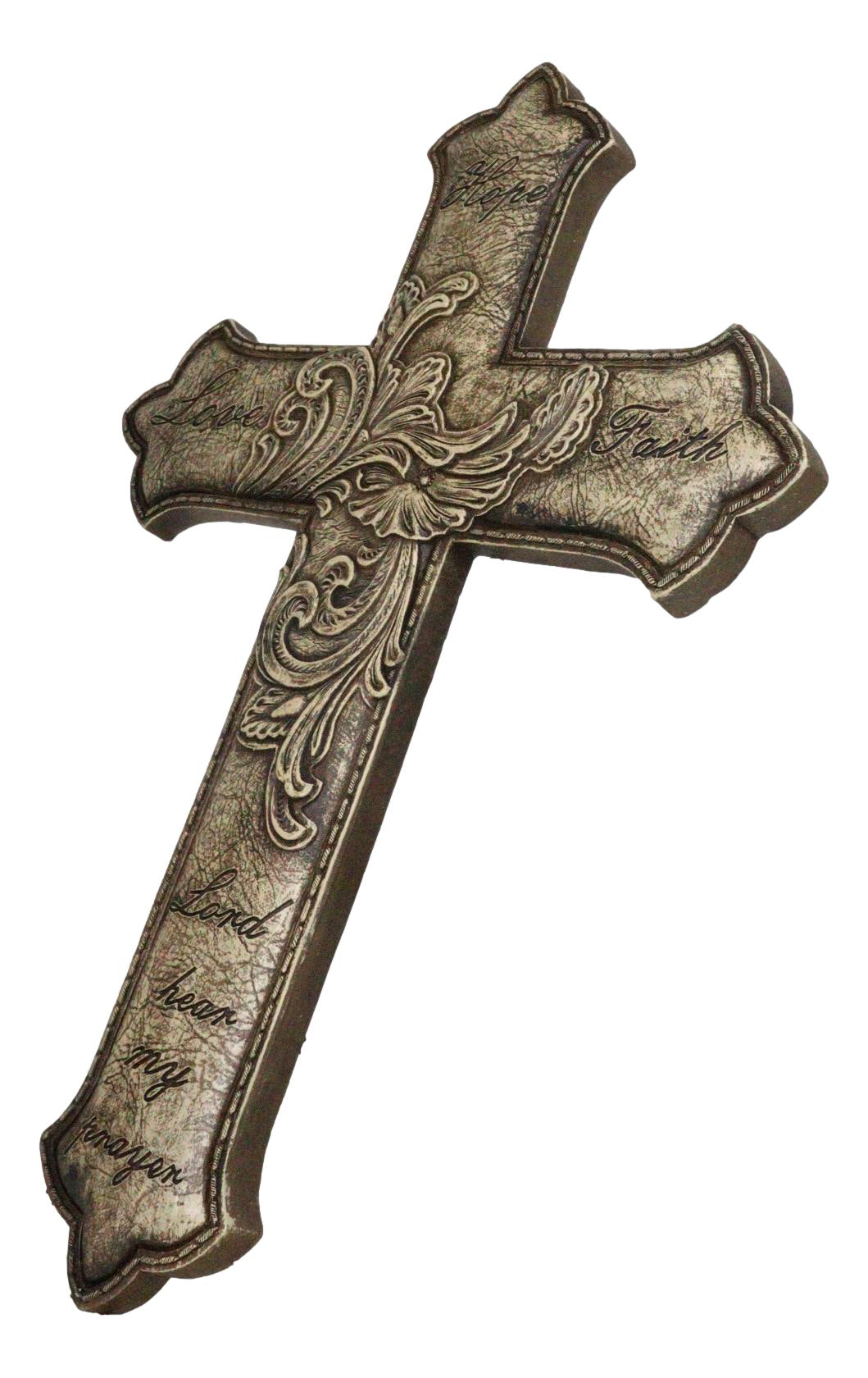 Hope Love Faith Lord Hear My Prayer Fleur De Lis Floral Faux Leather Wall Cross