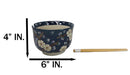Midnight Blue Plum Blossoms Large 24Oz Donburi Ramen Bowl With Chopsticks Set