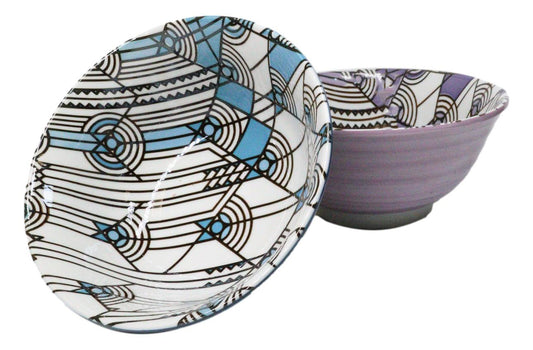 Pack Of 2 Made In Japan FLW April Showers Blue And Purple Porcelain Bowls 18oz