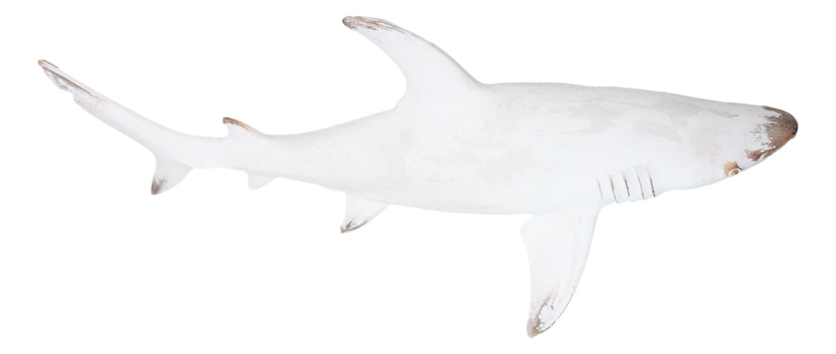 Nautical Ocean Marine Great White Shark Swimming Antiqued White Figurine 19.5"L