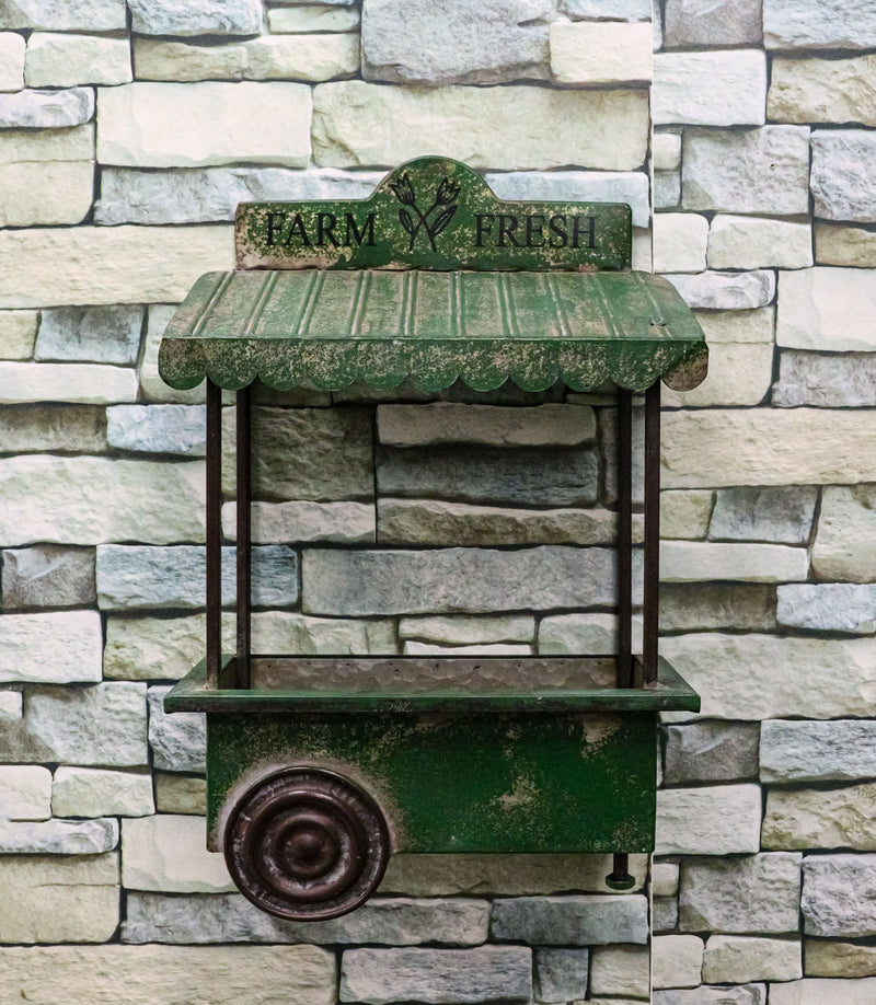 Rustic Green Galvanized Metal Farm Fresh Market Cart Hanging Wall Planter 19"H