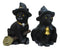 Set of 4 Halloween Black Cats With Witch Hats Broom Pentagram Mini Figurines