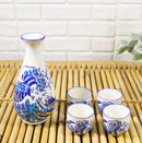 Great Wave Kanagawa Hokusai Porcelain Sake Flask And 4 Ochoko Cups Set