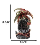 Fantasy Red Gold Dragon On Giant Egg LED Cavern With Medieval Castle Figurine