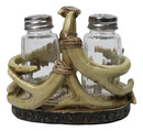 Western Entwined Stag Deer Antlers Glass Salt Pepper Shakers Holder Figurine Set