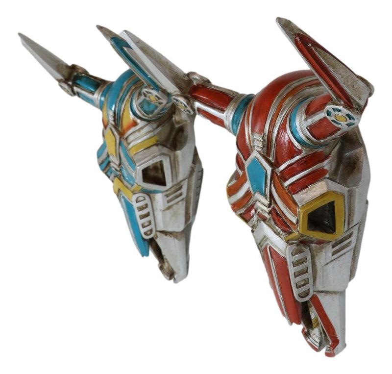 Set of 2 Red and Blue Western Robotic Cyborg Horned Cow Skull Wall Decors
