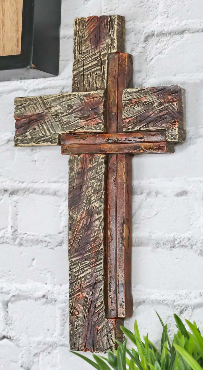 Vintage Western Layered Distressed Wood Grain Pattern Faux Wooden Wall Cross