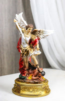Archangel Saint Michael Trampling Satan Figurine With Rosary Drawer Box 9"H