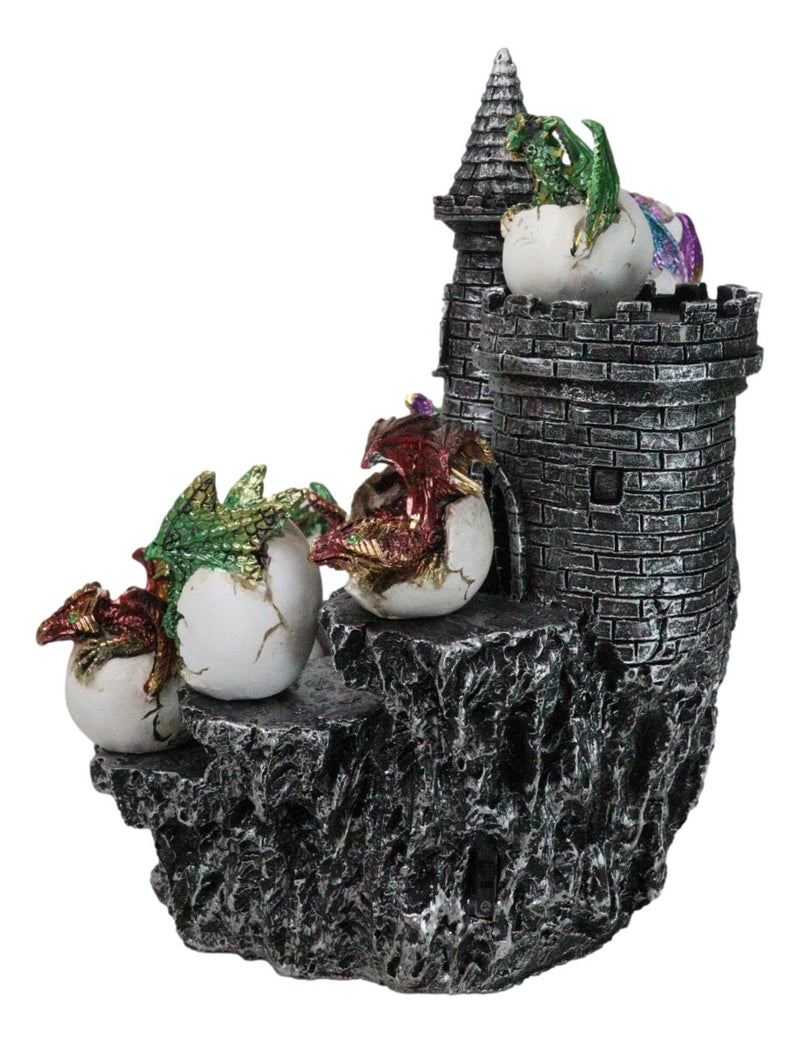 Medieval 12 Mini Dragons In Eggs On Mountain Stonewall Castle Display Stand Set