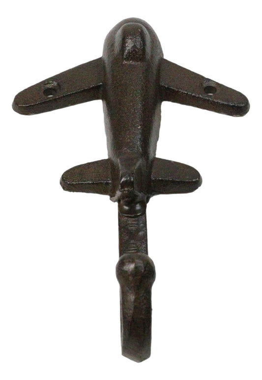 Pack of 2 Cast Iron Aeronautical Pilot Airplane Plane Air Craft Wall Hooks 6"H - Ebros Gift