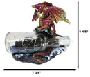 Red Gold Dragon On Ocean Waves Rock With Ship Trapped in LED Bottle Figurine