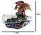 Red Gold Dragon On Ocean Waves Rock With Ship Trapped in LED Bottle Figurine