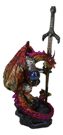 Red Metallic Fire Knight Dragon With Orb and Gothic Sword Letter Opener Figurine