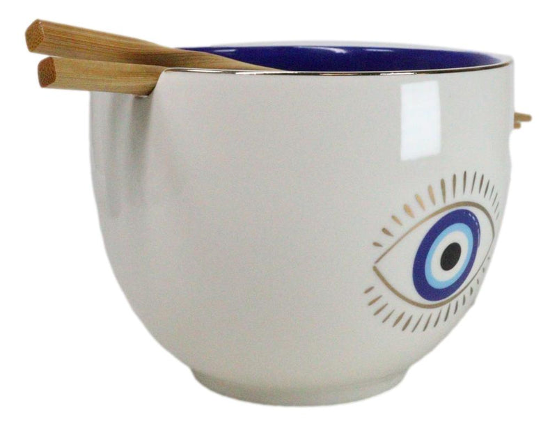 White And Gold Wicca Mystic Evil Eye Of Providence Soup Bowl With Chopsticks