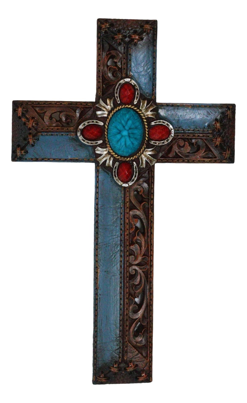 Pack Of 3 Rustic Western Tuscany Scrollwork Turquoise Amber Gems Wall Crosses