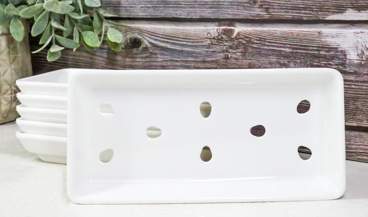 Pack Of 6 White Neta Zara Sushi Case Sashimi Plates With Drip Holes 8" By 3.75"