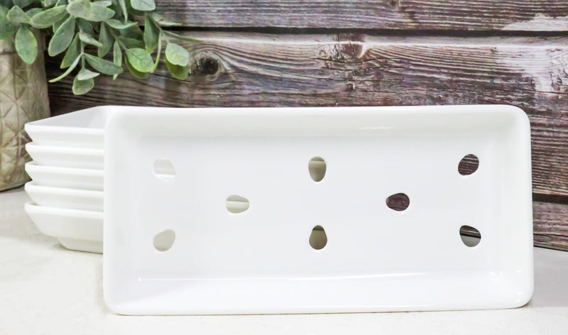 Pack Of 6 White Neta Zara Sushi Case Sashimi Plates With Drip Holes 8" By 3.75"