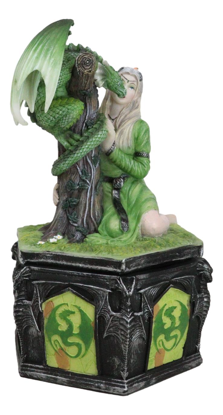 Fantasy Four Seasons Summer Friendship Fairy With Dragon Decorative Box Figurine