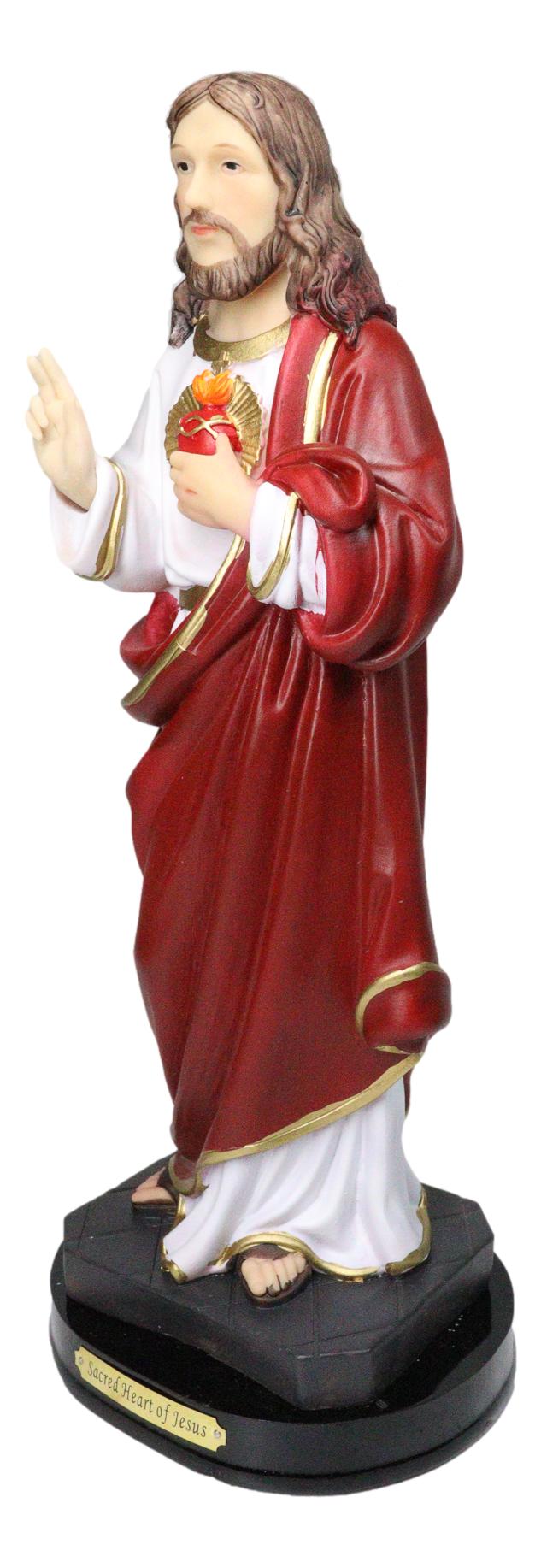 Catholic Sacred Heart of Jesus Christ in Scarlet Red Robe Statue With Base 12"H