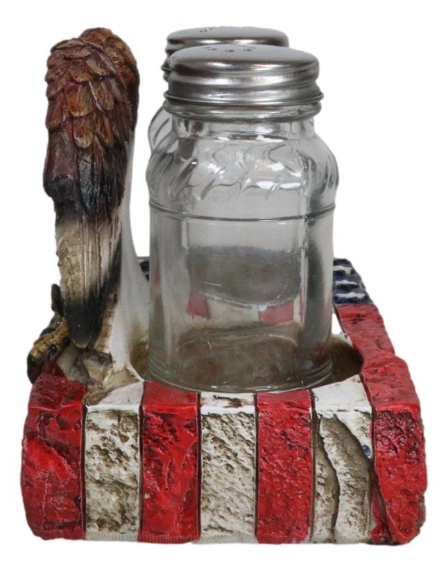American Bald Eagle With Olive Branch On US Flag Salt & Pepper Shakers Holder