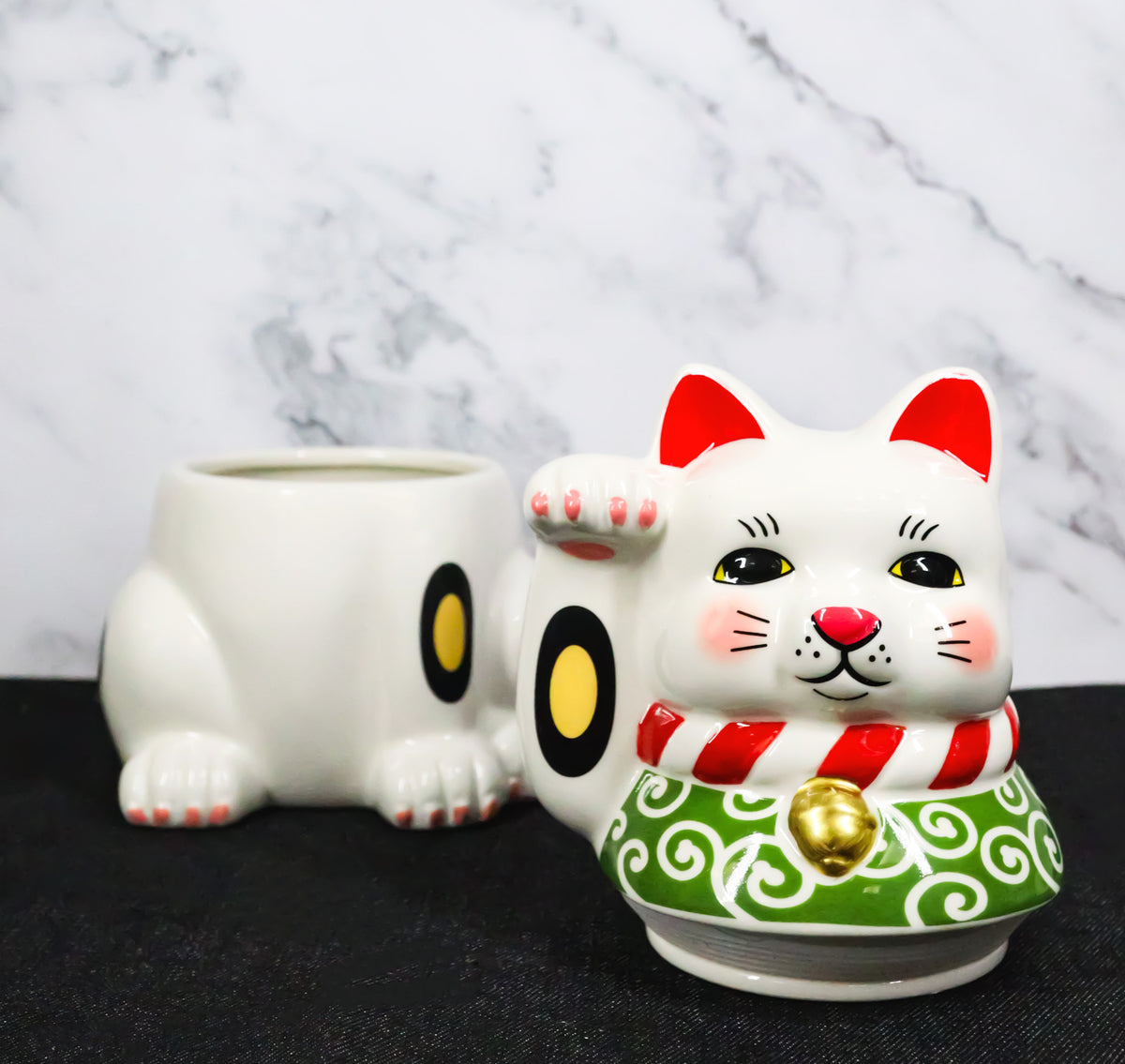 Japanese Maneki Neko Lucky Fortune Charm Cat Ceramic Cookie Jar Figurine